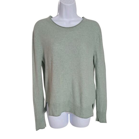 Rachel Zoe 100% 2 Ply Cashmere Pullover Sweater Women Sz M FOAM Green Rolled Hem - Picture 1 of 6